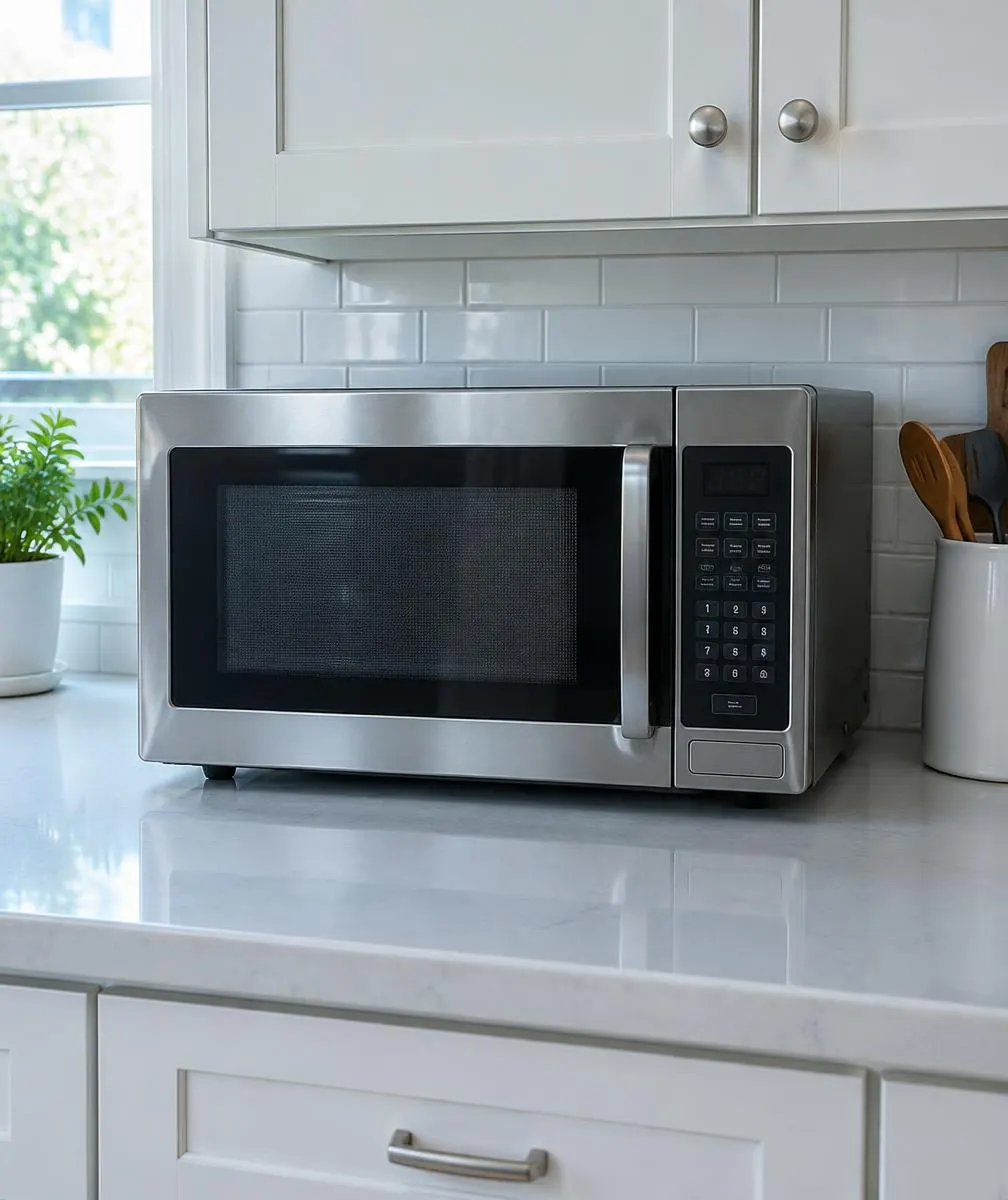 Micro-ondas sobre bancada de cozinha